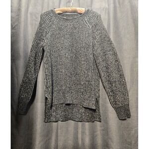 Ellen Tracy Knit Sweater Hi-Lo Hem Long Sleeve Black‎ Marl Women's L
